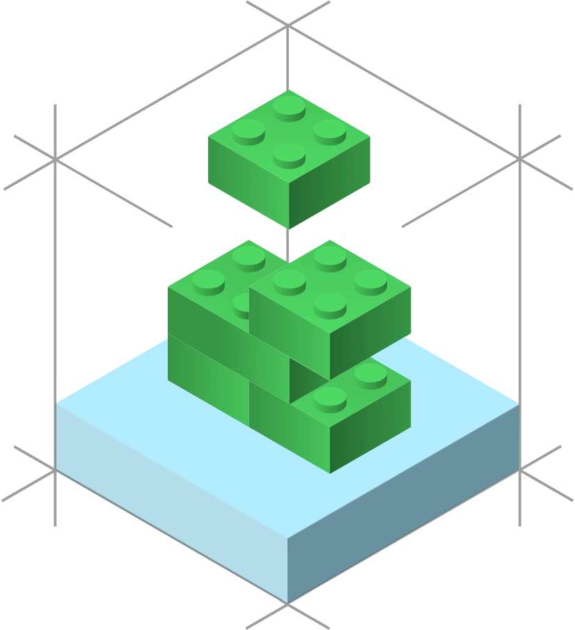 a green square lego pieces stacking on each other